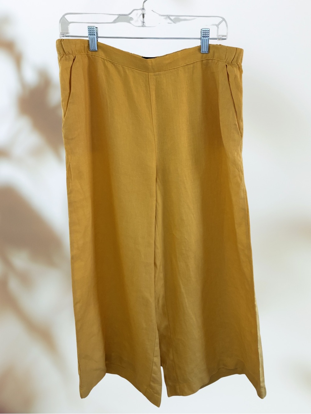 Ellen Tracy Marigold Yellow 100% Linen Crop Culottes Wide Leg Pants Medium